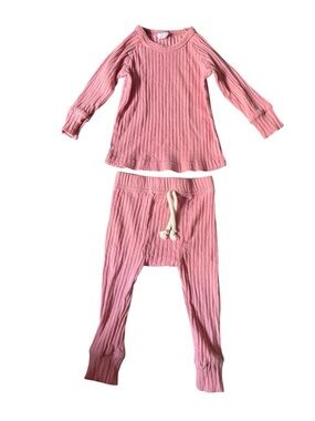 Little One Shop Ribbed Two-Piece Set Mauve Pink Pajamas Scandi Size 12 - 18 M